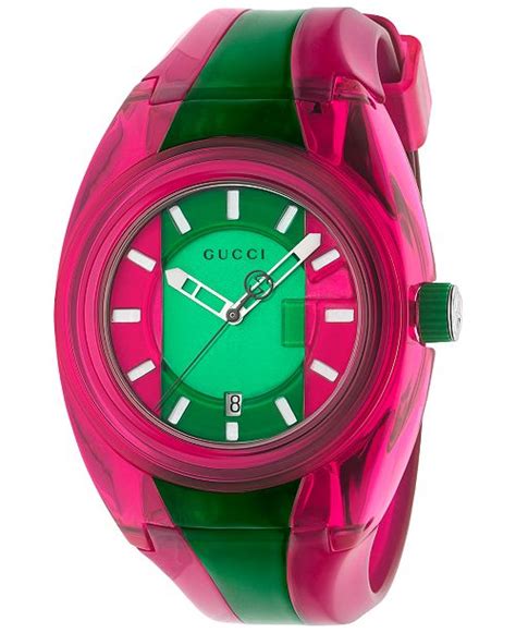 Gucci Unisex Swiss Sync Pink & Green Rubber Strap 